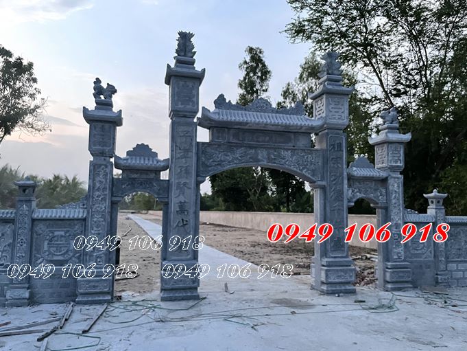 Mẫu cổng đá nhà thờ từ đường ba lối đi tại Tam nông - Đồng Tháp