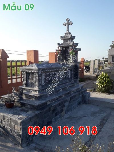Mộ công giáo bằng đá khối thiết kế đơn giản tại Hưng Yên 09